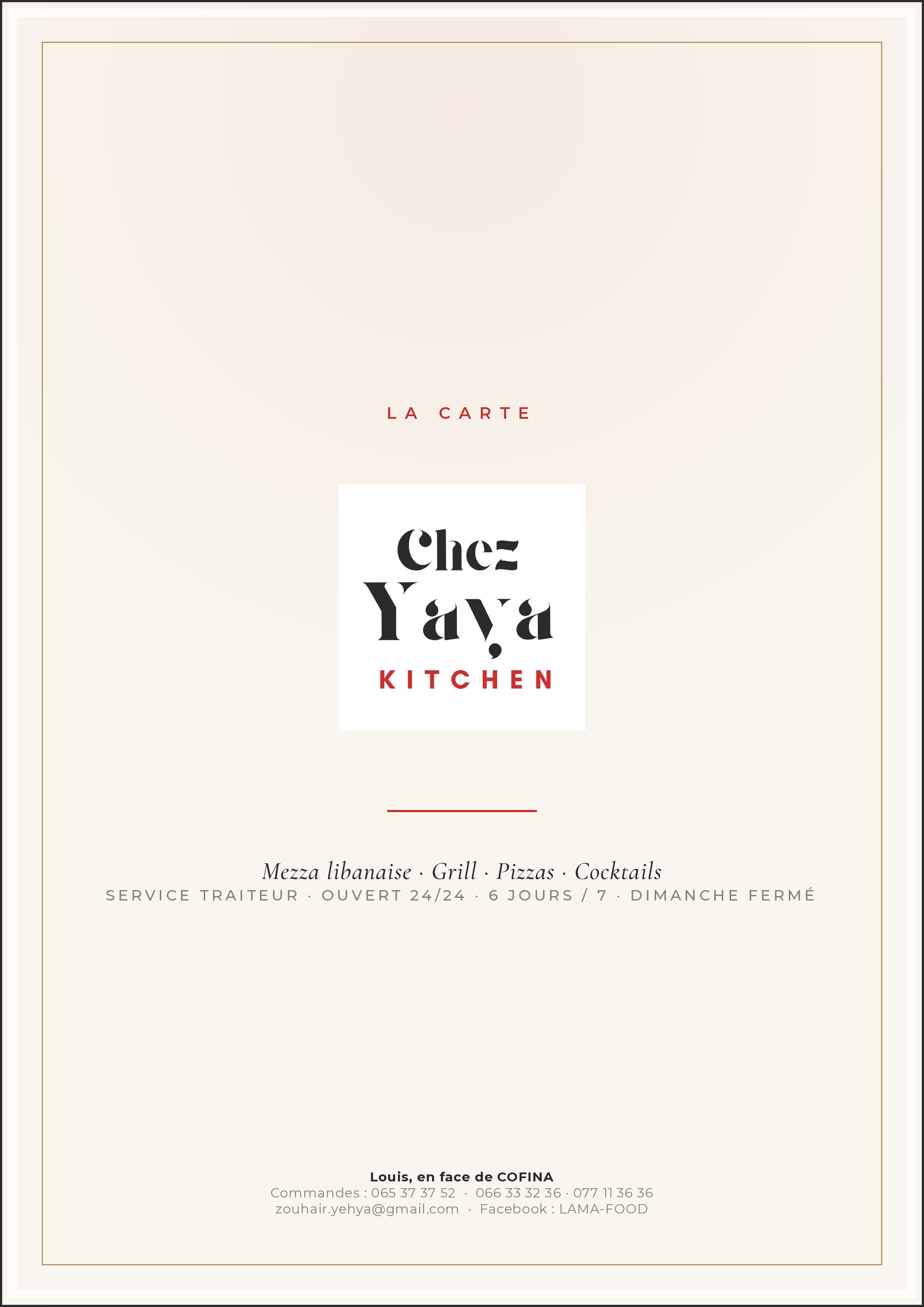 Menu CHEZ YAYA Kitchen